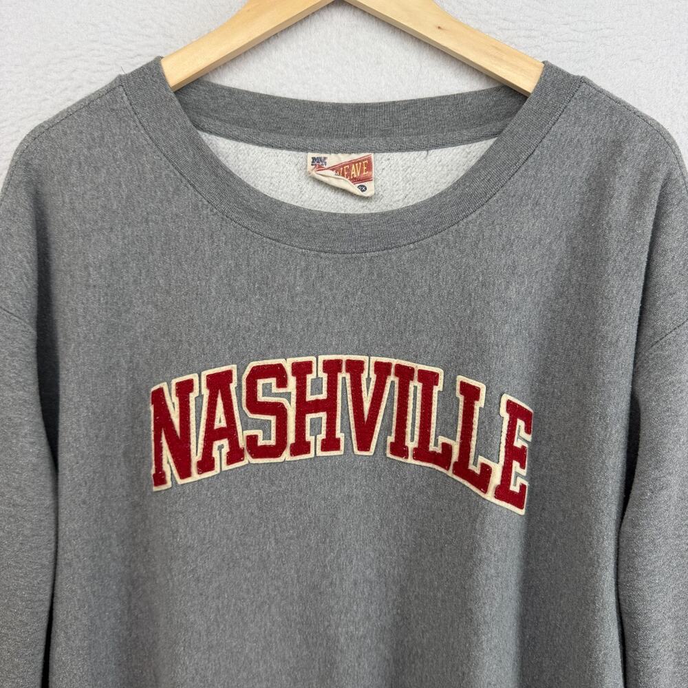 NASHVILLE Sweatshirt Adult 2X Music City TN Varsity Collegiate Fleece Gray VTG